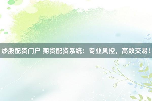 炒股配资门户 期货配资系统：专业风控，高效交易！